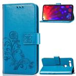 Lucky Clover Pressed Flowers Pattern Leather Case for Huawei V20, with Holder & Card Slots & Wallet & Hand Strap (Blue)