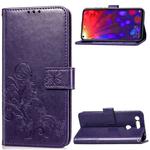 Lucky Clover Pressed Flowers Pattern Leather Case for Huawei V20, with Holder & Card Slots & Wallet & Hand Strap (Purple)