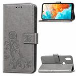 Lucky Clover Pressed Flowers Pattern Leather Case for Huawei Y6 2019, with Holder & Card Slots & Wallet & Hand Strap (Grey)