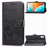 Lucky Clover Pressed Flowers Pattern Leather Case for Huawei Y6 Pro 2019, with Holder & Card Slots & Wallet & Hand Strap (Black)