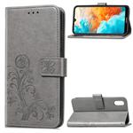 Lucky Clover Pressed Flowers Pattern Leather Case for Huawei Y6 Pro 2019, with Holder & Card Slots & Wallet & Hand Strap (Grey)