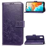 Lucky Clover Pressed Flowers Pattern Leather Case for Huawei Y6 Pro 2019, with Holder & Card Slots & Wallet & Hand Strap (Purple)