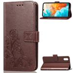 Lucky Clover Pressed Flowers Pattern Leather Case for Huawei Y6 Pro 2019, with Holder & Card Slots & Wallet & Hand Strap (Brown)