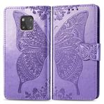 Butterfly Love Flowers Embossing Horizontal Flip Leather Case for Huawei Mate 20 Pro, with Holder & Card Slots & Wallet (Light Purple)