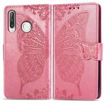 Butterfly Love Flowers Embossing Horizontal Flip Leather Case for Huawei P30 Lite / Nova 4e, with Holder & Card Slots & Wallet & Lanyard (Pink)