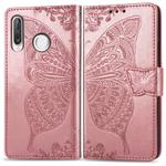 Butterfly Love Flowers Embossing Horizontal Flip Leather Case for Huawei P30 Lite / Nova 4e, with Holder & Card Slots & Wallet & Lanyard (Rose Gold)