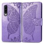 Butterfly Love Flowers Embossing Horizontal Flip Leather Case for Huawei P30, with Holder & Card Slots & Wallet & Lanyard (Light Purple)