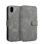 DG.MING Retro Oil Side Horizontal Flip Case for Huawei Honor Y5 (2019), with Holder & Card Slots & Wallet (Grey)