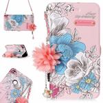 For Huawei  P8 Lite (2017) Pink Background Blue Rose Pattern Horizontal Flip Leather Case with Holder & Card Slots & Pearl Flower Ornament & Chain
