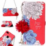 For Huawei  P10 Lite Red Background Chrysanthemum Pattern Horizontal Flip Leather Case with Holder & Card Slots & Pearl Flower Ornament & Chain