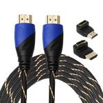 5m HDMI 1.4 Version 1080P Woven Net Line Blue Black Head HDMI Male to HDMI Male Audio Video Connector Adapter Cable with 2 Bending HDMI Adapter Set