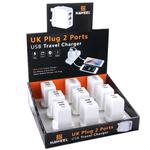 9 PCS HAWEEL UK Plug 2 USB Ports 1A / 2.1A Travel Charger Kits with Display Stand Box, For iPhone, Galaxy, Huawei, Xiaomi, LG, HTC and other Smartphones