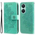 For Huawei nova 11i / Maimang 20 5G / Enjoy 60 Pro 7-petal Flowers Embossing Leather Phone Case (Green)