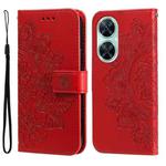 For Huawei nova 11i / Maimang 20 5G / Enjoy 60 Pro 7-petal Flowers Embossing Leather Phone Case (Red)