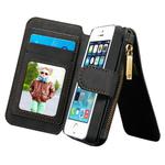 CaseMe for iPhone SE & 5s & 5 Multifunctional Leather Billfold with Detachable Magnetic PC Protective Case & 13 Card Slots & 1 Photo Frames & 1 Zipper Wallet & 2 Magnetic Clasps & Holder(Black)