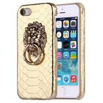 For iPhone SE & 5s & 5 Snakeskin Texture Paste Skin PC Protective Case with Lion Head Holder(Gold)