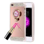 For iPhone 5 & 5s & SE Diamond Encrusted Electroplating Mirror Protective Cover Case with Hidden Ring Holder (Rose Gold)