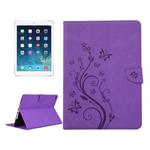 For iPad Air 2 Pressed Flowers Butterfly Pattern Horizontal Flip PU Leather Case with Magnetic Buckle & Holder & Card Slots & Wallet(Purple)
