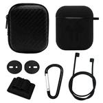 6 in 1 Earphone Bag + Earphone Case + Earphones Silicone Buckle + Earbuds + Anti-Drops Buckle + Anti-lost Rope Wireless Earphone Silicone Case Set for Apple Airpods(Black)