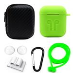 6 in 1 Earphone Bag + Earphone Case + Earphones Silicone Buckle + Earbuds + Anti-Drops Buckle + Anti-lost Rope Wireless Earphone Silicone Case Set for Apple Airpods(Green)