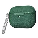 For Apple AirPods Pro TPU Litchi Texture Wireless Earphone Protective Case with Hook(Dark Green)