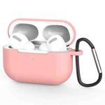 For AirPods Pro Silicone Wireless Earphone Protective Case Cover with Lanyard Hole & Carabiner(Pink)