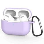 For AirPods Pro Silicone Wireless Earphone Protective Case Cover with Lanyard Hole & Carabiner(Purple)
