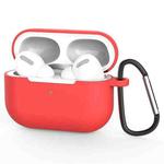 For AirPods Pro Silicone Wireless Earphone Protective Case Cover with Lanyard Hole & Carabiner(Red)