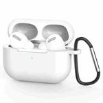 For AirPods Pro Silicone Wireless Earphone Protective Case Cover with Lanyard Hole & Carabiner(White)