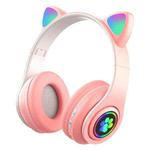B39 Cat Ear Design LED Gradient Light Wireless Bluetooth Headset(Pink)