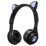 B30 Cat Paw Cat Ears Colorful Luminous Foldable Bluetooth Headset with 3.5mm Jack & TF Card Slot(Black)