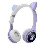 B30 Cat Paw Cat Ears Colorful Luminous Foldable Bluetooth Headset with 3.5mm Jack & TF Card Slot(Purple)