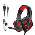 GS-1000 E-sports Gaming PC Computer Wired Headset with Microphone (Black Red)
