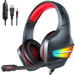 J6 E-sports Gaming RGB Light Wired Headset with Microphone (Black Red)