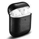 ICARER For Apple AirPods 1 / 2 Ring Buckle Version Retro Earphone Protective Leather Case(Black)