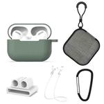 For AirPods Pro 5 in 1 Silicone Earphone Protective Case + Earphone Bag + Earphones Buckle + Hook + Anti-lost Rope Set(Green)