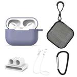 For AirPods Pro 5 in 1 Silicone Earphone Protective Case + Earphone Bag + Earphones Buckle + Hook + Anti-lost Rope Set(Grey)