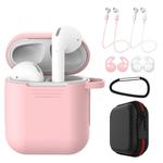 7 PCS Wireless Earphones Shockproof Silicone Protective Case for Apple AirPods 1 / 2(Pink + White)