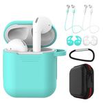7 PCS Wireless Earphones Shockproof Silicone Protective Case for Apple AirPods 1 / 2(White + Green)