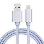 1m 3A Woven Style Metal Head 8 Pin to USB Data / Charger Cable(Silver)