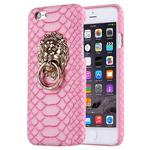 For iPhone 6 & 6s Snakeskin Texture Paste Skin PC Protective Case with Lion Head Holder(Pink)