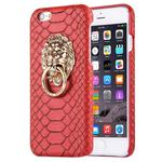 For iPhone 6 & 6s Snakeskin Texture Paste Skin PC Protective Case with Lion Head Holder(Red)