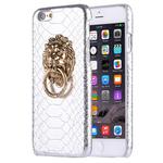 For iPhone 6 & 6s Snakeskin Texture Paste Skin PC Protective Case with Lion Head Holder(Silver)