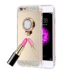 For iPhone 6 & 6s Diamond Encrusted Electroplating Mirror Protective Cover Case with Hidden Ring Holder(Gold)