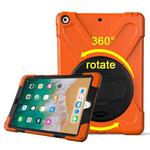 For iPad 9.7 inch (2017) 360 Degree Rotation PC + Silicone Protective Case with Holder & Hand-strap(Orange)
