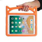 For iPad 9.7 (2018) & iPad 9.7 (2017) & iPad Air & iPad Air 2 Universal Cat Ear Shaped EVA Bumper Protective Case with Handle & Holder(Orange)