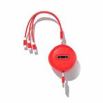 Micro + 8 Pin + Type-C / USB-C 3 In 1 Telescopic Charging Cable (Red)