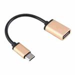 8.3cm USB Female to Type-C Male Metal Wire OTG Cable Charging Data Cable(Gold)