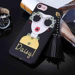 For  iPhone 8 & 7  Fashion Girl in Yellow and Wearing Glasses Pattern Soft TPU Protective Back Cover Case with Tassel Pendant(Black)