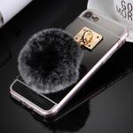 For  iPhone 8 & 7  Electroplating Mirror TPU Protective Cover Case with Furry Ball Chain Pendant(Black)